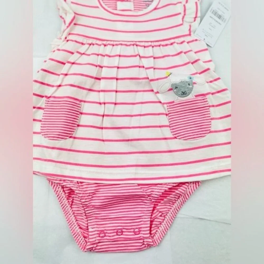 Carter's   Baby Girls' Striped Sheep Jersey Sunsuit 12M